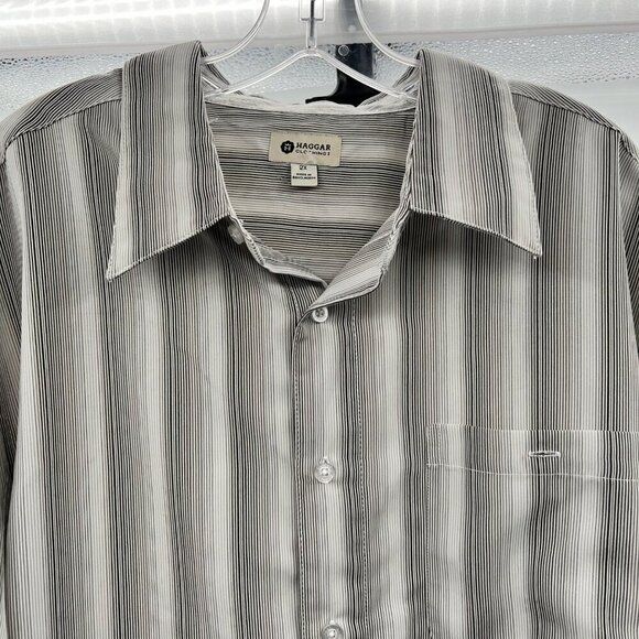 Haggar Men's Striped Button Up Dress Shirt Gray/White Size 2X - Picture 2 of 9